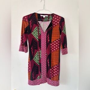 Diane von Furstenberg Patchwork Multicolor Rose Tunic, Size 0